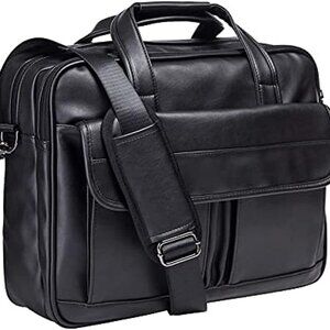 Men's Leather Messenger Bag, 17.3 Inches Laptop Briefcase Business Satchel